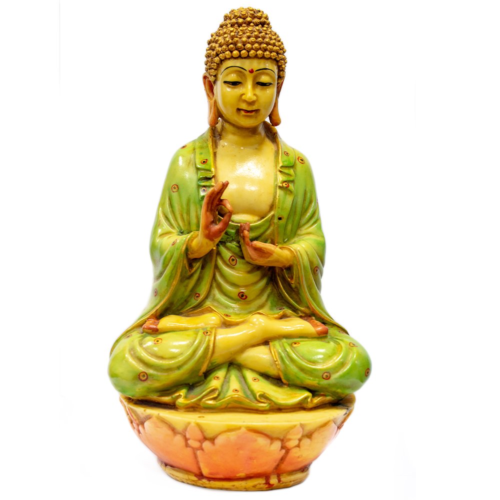 Buddha ręcznie malowany Indyjski posążek zielony