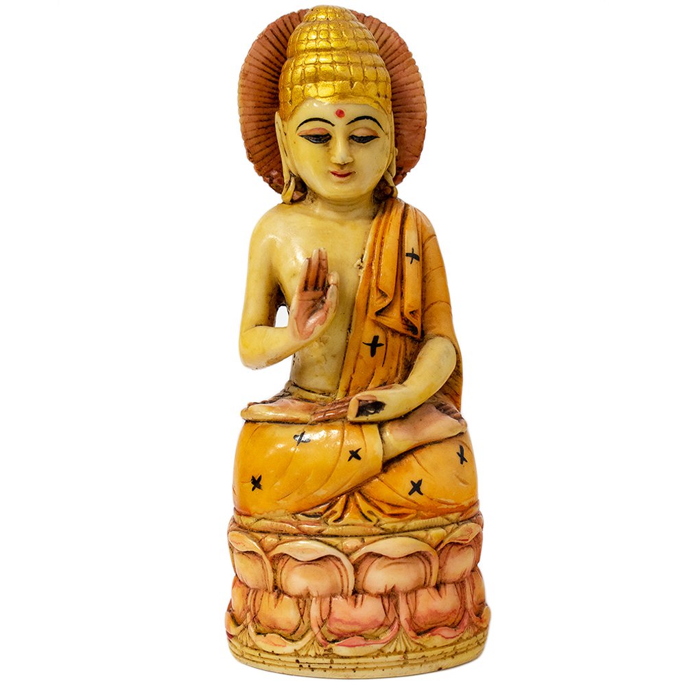 Buddha ręcznie malowany Indyjski posążek pomarańczowy średni