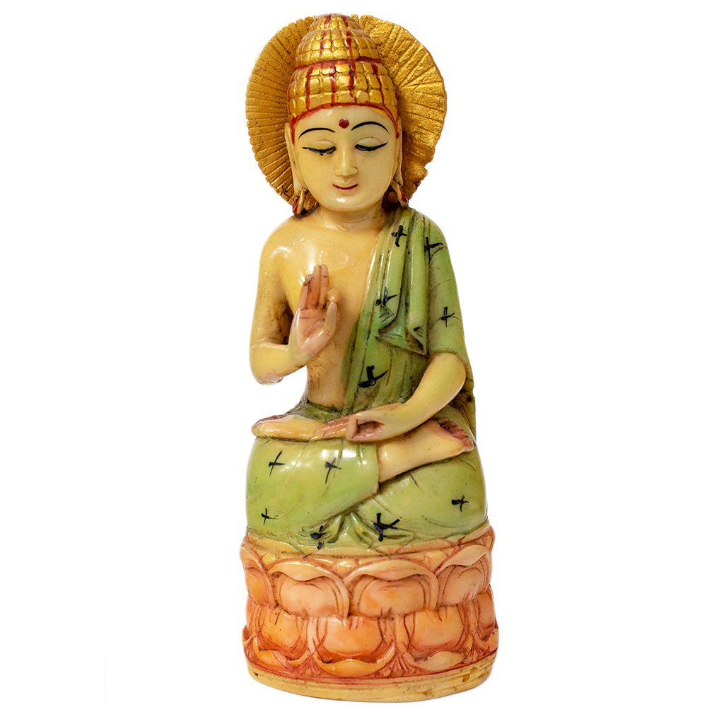 Buddha ręcznie malowany Indyjski posążek zielony średni