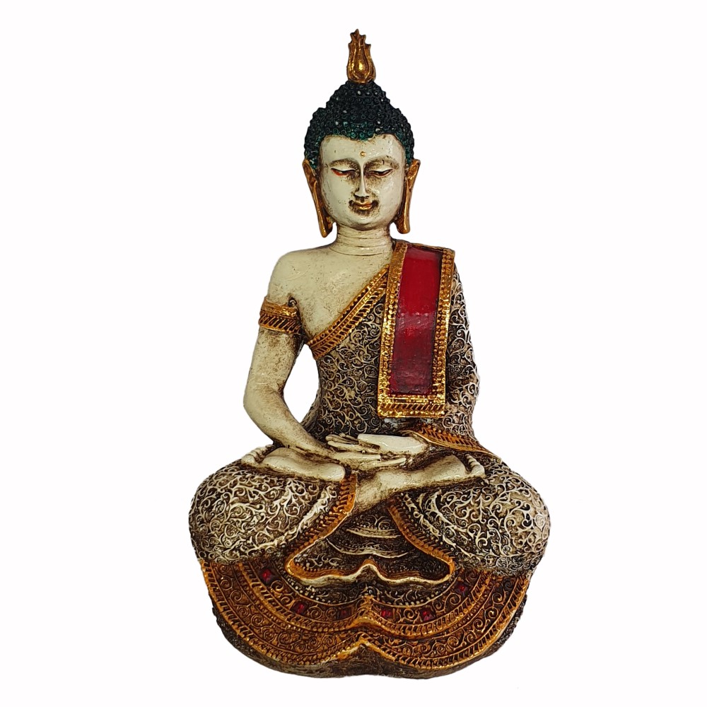Buddha siedzący Indyjski posążek biało czerwony