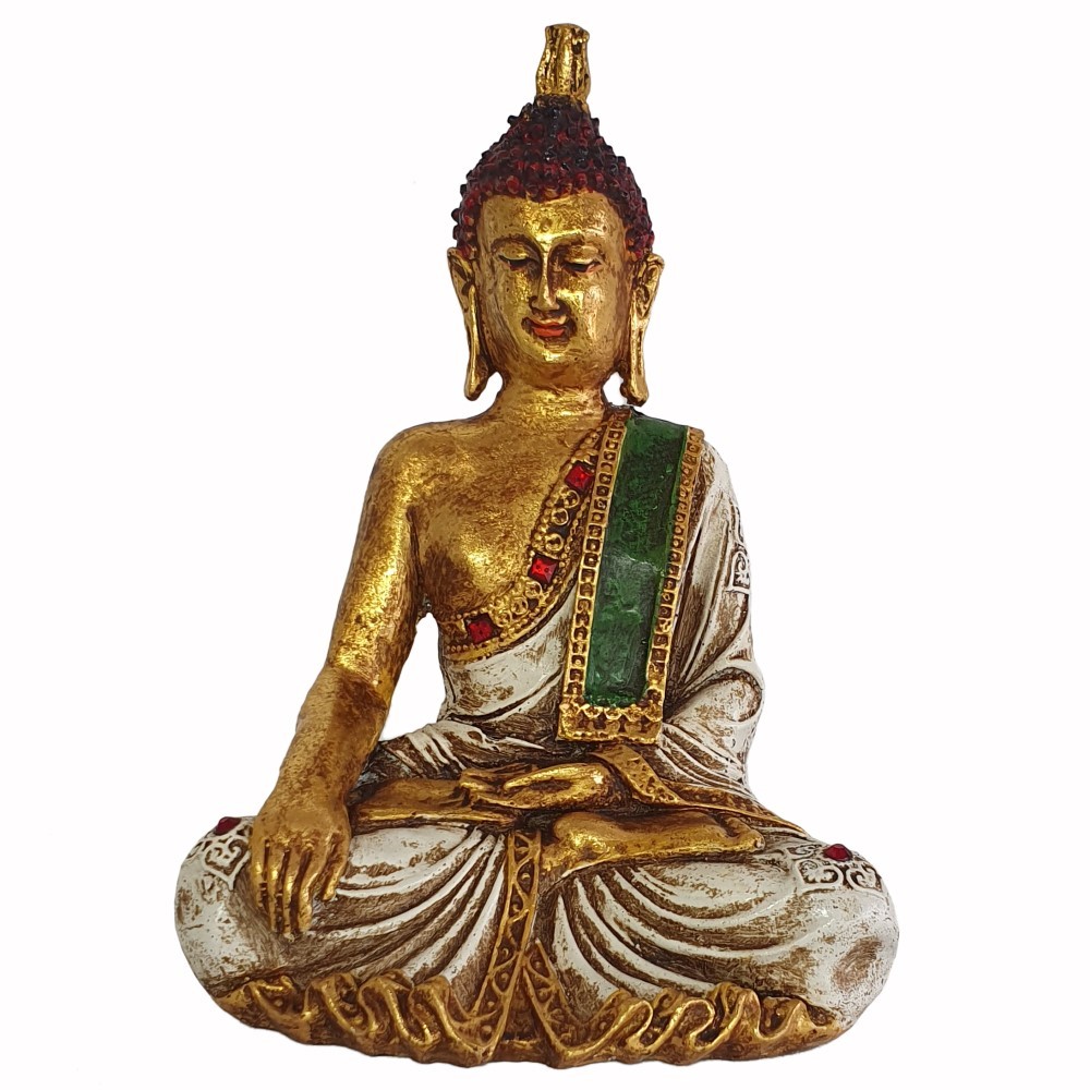 Buddha Indyjski posążek złota skóra zielony pas