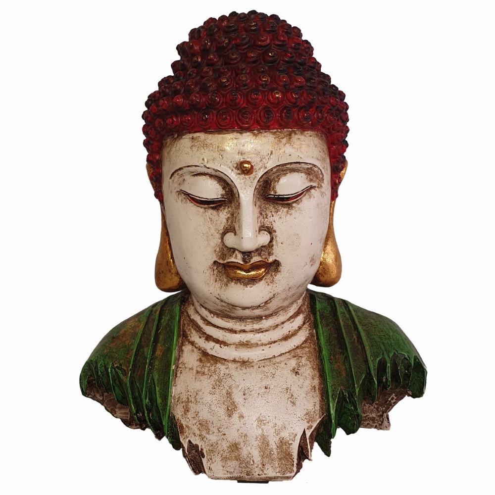 Buddha popiersie Indyjski posążek biało zielony średni