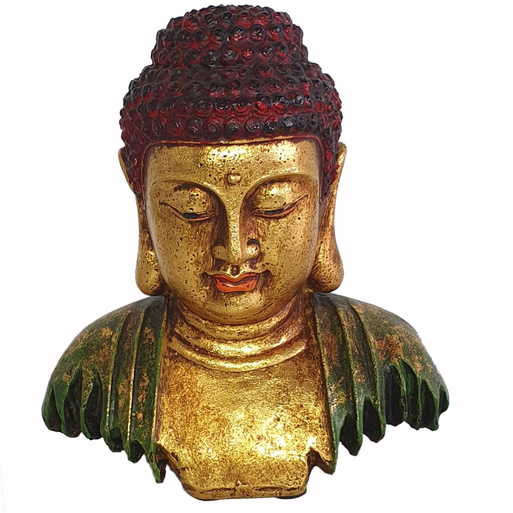 Buddha popiersie Indyjski posążek zielono złoty mały