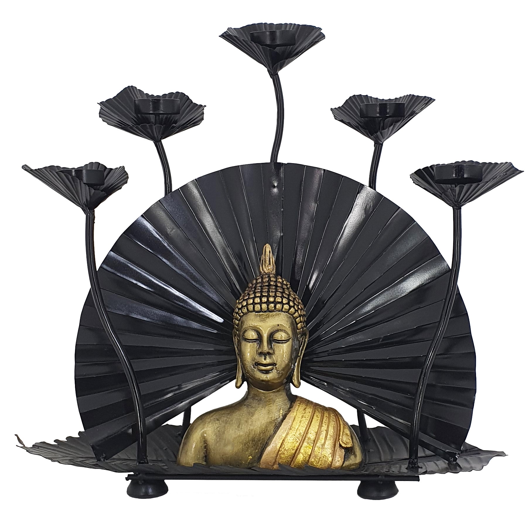 Buddha Indyjski stalowy świecznik z figurką